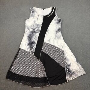 Cativa Sleeveless Dress Womens Small Black White Patchwork Mesh Abstract 8710